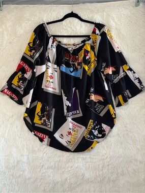 Espressa Womens Boho Pop Art Off the Shoulder Top 2XL Black Multi Maximalist